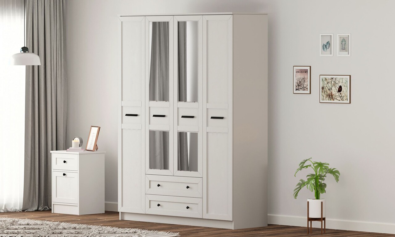 Dulap pentru haine, Hanah Home, Rb-168-01-011, 140x210x52 cm, Alb mat - imagine 6